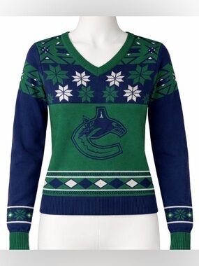 NHL Vancouver Canucks Ugly Christmas Sweater Holiday Hockey Knit Blue Green M